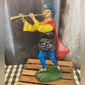 Nativity Scene Addition Musician Playing Trumpet Sculpture Made in Italy